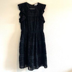Gibson Latimer Lace Dress Jacquard Ruffle Black Sleeveless Elastic Waist Size M